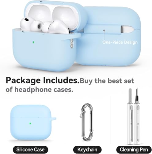 Image of Meyaar for AirPods Pro 3 Case 2025 with Cleaner Kit,Soft Silicone Protective Cases for Apple AirPods Pro 3rd Generation Case for Women Men,AirPod Pro 3 Cases Cover Accessories with Keychain(Sky Blue)