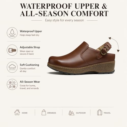 Image of SHIBEVER Clogs Women Mules Comfortable: Slip on Arch Support Casual Shoes | Closed Toe Lightweight Cushioned Footbed All-Day Comfort Non-Slip Wedge Platform Shoes Fit for Work Walking Business Travel