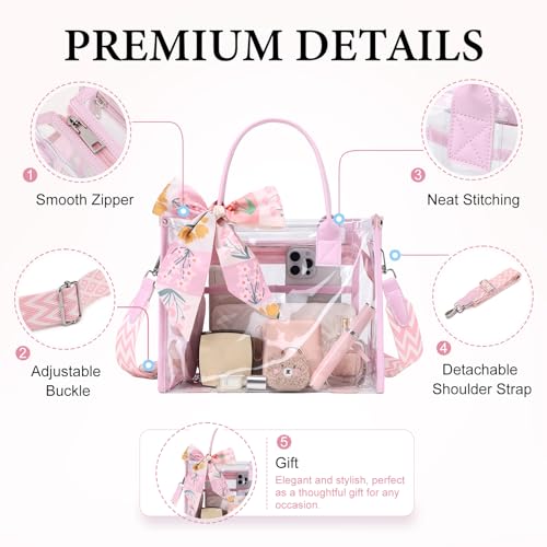 Image of Clear Tote Bag Stadium Events Transparent Clear Purse for Women Thick PVC Shoulder Bag with Guitar Strap for Concert