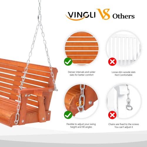 Image of VINGLI 5FT Patio Wooden Porch Swing for 3 Seats, Heavy Duty 800 LBS Front Hanging Bench Swing with Adjustable Safety Chain, Outdoor Bench Swing for Backyard, Garden, Lawn (Brown)