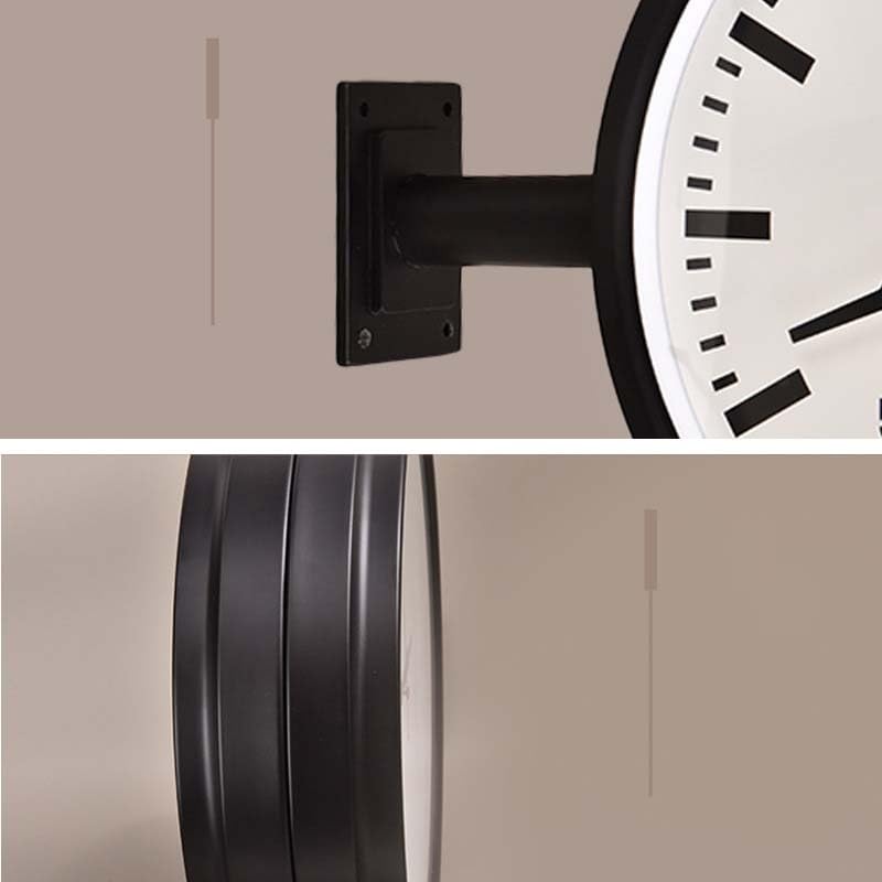 Doppelseitige Wanduhr aus Metall, Retro-Station Hängende Uhr mit schwarzem Rahmen, leises antikes Design für Innen- und Außenbereich, Garten, Heimdekoration