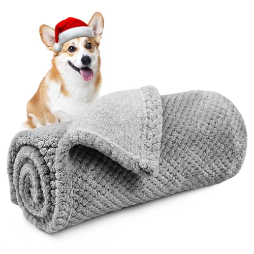Onarway Dog Blanket Washable Medium 70x100cm Puppy Blanket, Fluffy Fleece Pet Blanket Throw for Puppy Dogs, Cats and Other Small Medium Pets Grey