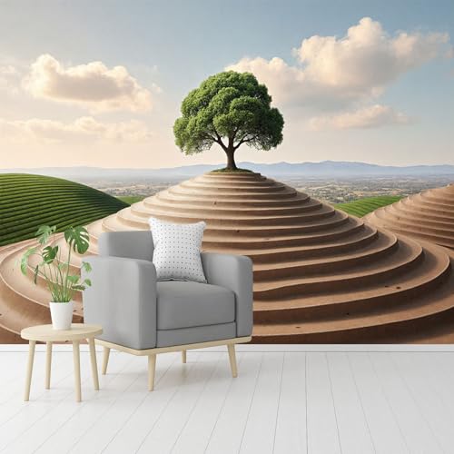 Carta da parati autoadesiva rimovibile, motivo con alberi verdi, vista del paesaggio, design con scale, ispirata alla natura, autoadesiva, rimovibile, per soggiorno, camera da letto, negozio, ufficio