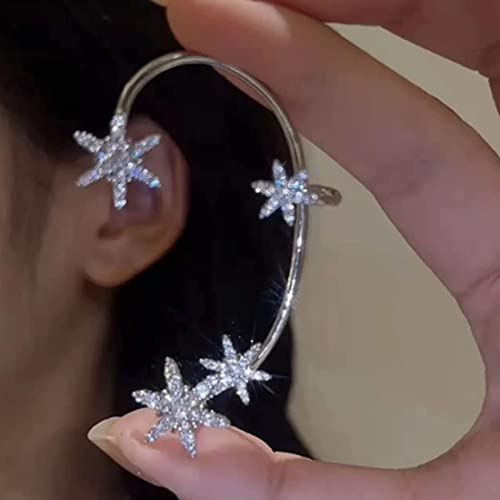 Boucles d'oreilles flocon de neige papillon en cristal Bramian en argent sans piercing d'oreille Bling Clip boucles d'oreilles pour femmes et filles (oreille...