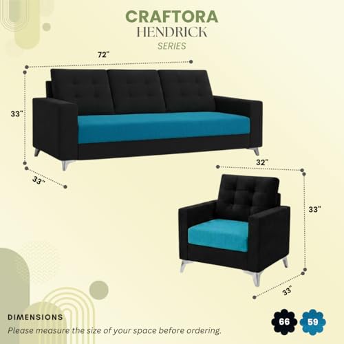 Image of Hakuna Plush Velvet 3 Seater + 1 Seater + 1 Seater Sofa Set | Silken Velvet Upholstery | Golden Legs | Designer Set for Living Room & Office Spaces (Black & Aqua Blue)