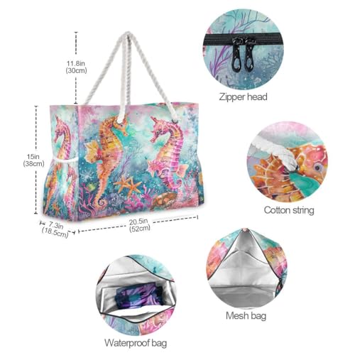 Image of Beach Tote Bags for Women, Turtle Flower Starfish Large Beach Shoulder Bag Pool Bags Purse