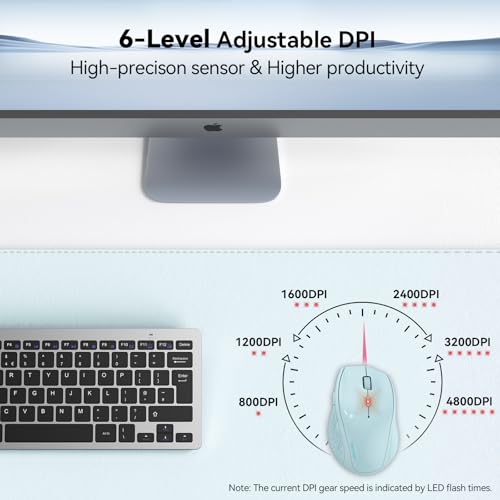 Image of TECKNET Wireless Mouse, 2.4G USB Computer Mouse with 6-Level Adjustable 4800 DPI, 30 Months Battery, Ergonomic Grips, 6 Buttons Portable for PC, Chromebook, Mac - Lightblue