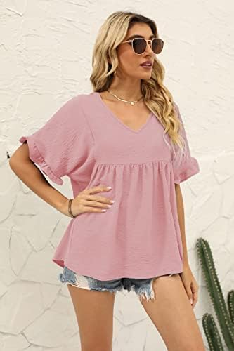 Womens Tops Casual V Neck Ruffle Sleeve T Shirts Babydoll Loose Fit Peplum Tops 2 Womens Tops Casual V Neck Ruffle Sleeve T Shirts Babydoll Loose Fit Peplum Tops