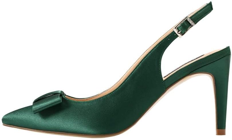 ERIJUNOR Pointy Toe Pumps Mid Heels Wedding Evening Party Prom Slingback Satin Shoes - Image 3