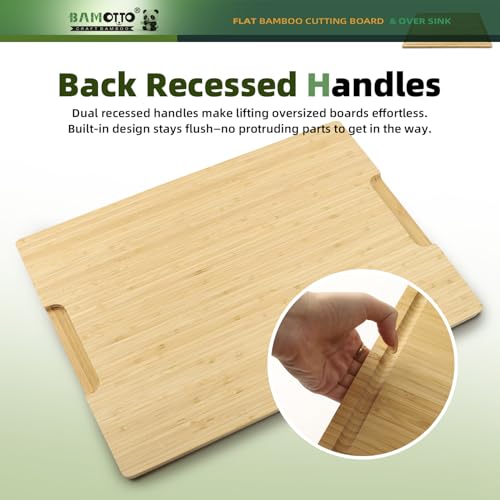 Image of BAMOTTO CRAFTBAMBOO XXL Extra Large 100% Organic Bamboo Cutting Board 24 inchx18 inch - Butcher Block Chopping /Carving Board with Handle & Juice Groove for Turkey, Meat, Vegetables, BBQ