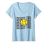 Photo Gallery donna softball vibes happy face softball amante per ragazzi ragazze maglietta con collo a v Photo Gallery donna softball vibes happy face softball amante per ragazzi ragazze maglietta con collo a v