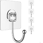 Pack Of 10 Pcs Large Adhesive Hooks 22Ib(Max), Waterproof and Rustproof Wall Hooks for Hanging Heavy Duty, Stainless Steel Towel and Coats Hooks to use Inside Kitchen, Bathroom, Home and Office ATH-15