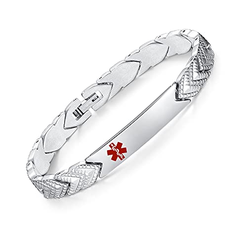 LinnaLove Fashion Titanium Medical Alert Bracelets for Women Free Engraving Not Allergic id Bracelets