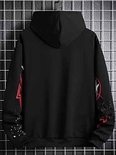 WDIRARA Men's Letter Cartoon Graphic Print Drawstring Hoodie Long Sleeve Sweatshirt with Pocket2