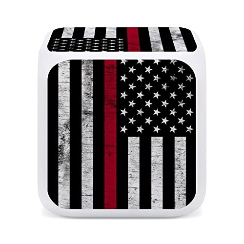 Mini Digital Alarm Clocks For Kids Teens Adults,America Firefighter Flag Thin Red Line Patriotic Led Night Glowing Cube Clock Wake Up Bedside Clock Room Decor Gifts For Bedroom School Office #TOP22