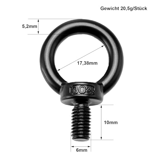 ORTAVA 10 Stück Ringschraube M6, Augenschraube Aus Edelstahl A2V2A, Schwarze Oxid, Ösenschraube M6 für Hängende und Befestigen