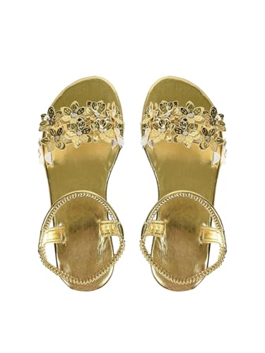 GORGLITTER Women's 3D Flower Vacation Flat Sandals Metallic Ankle Strap Open Toe Dressy Sandals