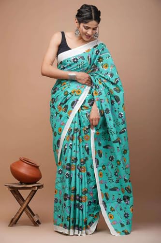 Image of Hand Block Printed Cotton Mulmul Saree | Soft Lightweight Summer Saree | Pure Cotton Traditional Indian Saree for Women