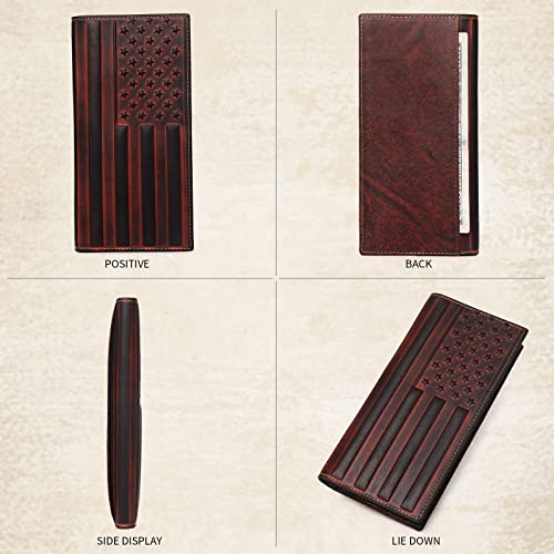 Tidoneam Mens Wallet Long With Us Flag, Men's Wallet Leather Bi Folding Wallet For Men- Gifts For Men (Wine Red, Modern) (Long-Wine Red) #TOP5