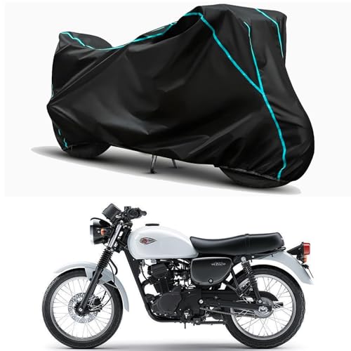 Image of Waterproof Bike Body Cover Compatible for | KawasaW175 | Taffeta Fabric, Sky Piping Design, Bottom Elastic Fit | Dustproof, Sun UV & Rain Protection for All Weather.