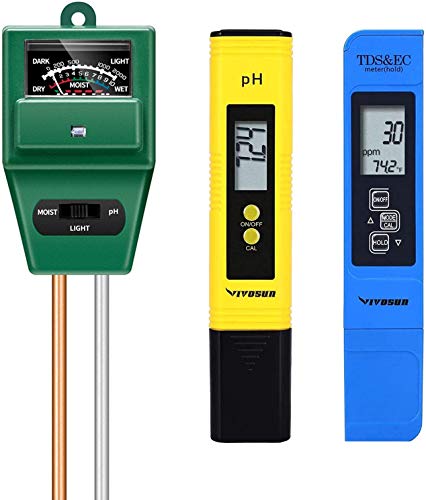VIVOSUN PH Meter, TDS and EC Meter, and 3-in-1 Soil Moisture Tester Combo