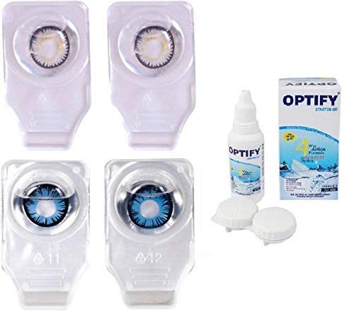 Optify Combo Pack Monthly Color Contact Lens (Zero Power,Light Grey-Blue, Pack of 2)