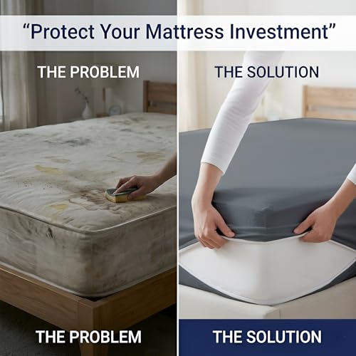 Image of 100% Waterproof Queen Size Zipper Mattress Encasement - Ultra Soft & Breathable Six-Sided Bed Cover, Dustproof Noiseless Fitted Design, 72x60 Inch (6x5 Feet), Fits Up to 6 Inch Mattress, Grey