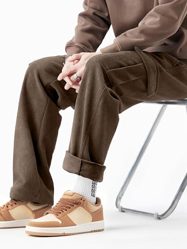 PLEPAN Mens Cargo Corduroy Pants Elastic Waist Drawstring Sweatpants Casual Pant Loose Fit4