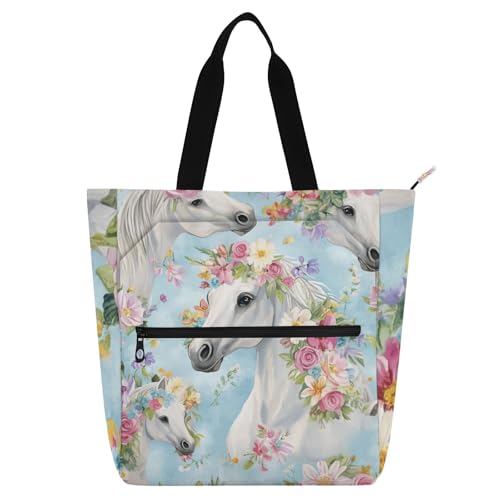 Sac enseignant avec fermeture éclair grand volume motif fleurs pour livres et shopping