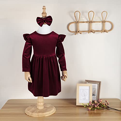 Toddler Baby Girl Velvet Christmas Dress for Girls Long Sleeve Ruffle Winter Party Wedding Holiday Dress 6