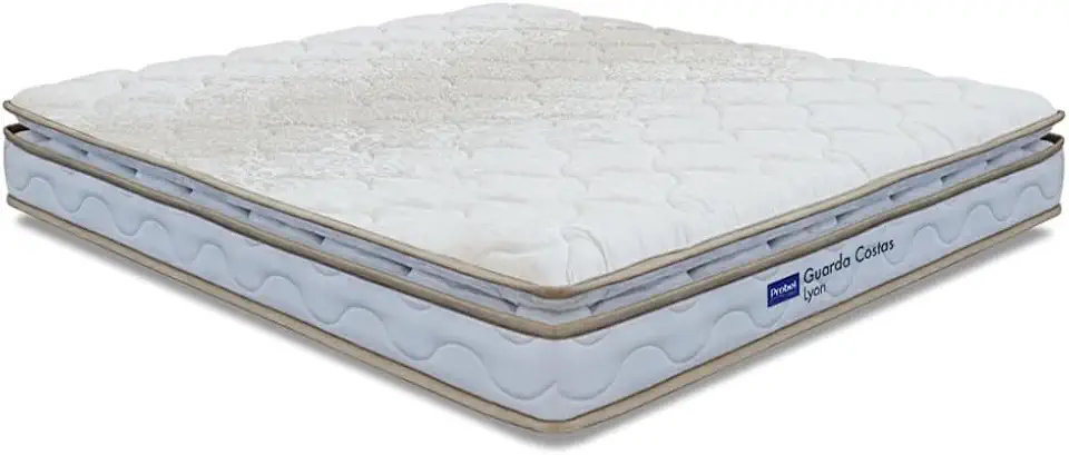 Colchão Casal Probel Espuma D33 Pillow Top 138x188x18cm Guarda Costas Lyon Branco/Bege