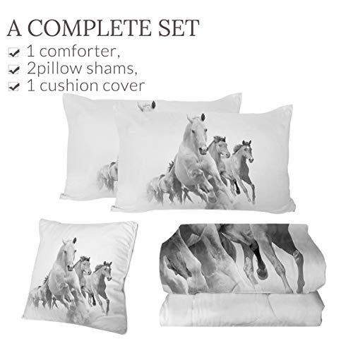 Sleepwish Horse Comforter Set Vintage Farm Animal Bedding Black And White Running Horses Queen Size Bed Set 4 Piece Western Quilts For Queen Bed #TOP1