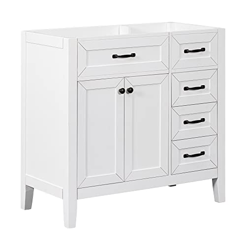 Jintop 36' Bathroom Vanity Without Sink, Base Only,Solid Wood Cabinets Basin Vessel Set w/Water, Stain Proof,Enclosed Storage Spaces,Eco-Friendly Painting,Easy to Install,White