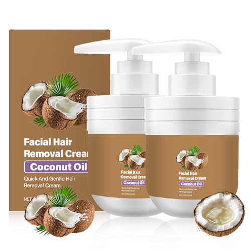 2Bottle Facial Hair Removal Cream - Coconut Oil Based Gentle Body Hair Remover Cream Coconut Facial Hair Removal Cream for Women Sensitive Skin Safe Gentle and Non-irritating 3.52 FL.OZ