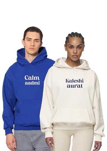 Image of Besick Cotton Warm Hooded Neck Pullover Calm Aadmi Kaleshi Aurat Printed Couple Hoodies
