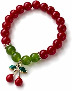 Cute Cherry Charm Beaded Bracelet for Women & Girls | Red & Green Elastic Stretch Bracelet | Trendy Korean Style Jewelry |... Price In India