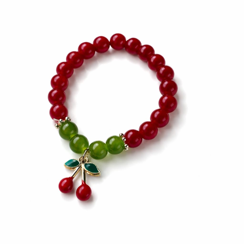 Cute Cherry Charm Beaded Bracelet for Women & Girls | Red & Green Elastic Stretch Bracelet | Trendy Korean Style Jewelry |... - Review, Price and Buying Guide