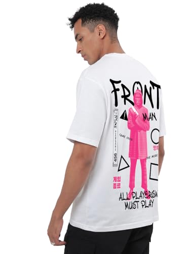 Image of Bewakoof X Squid Game Men's Cotton Graphic Print Oversized Fit Half Sleeve Round Neck T-Shirt | Casual Wear | Street Wear | Oversized t Shirt for Men Cotton | Baggy