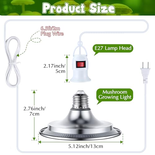 Meonum 1 Pack LED Growing Lights for Mushroom Unique Spectrum Mushroom Growing Lamp with 4.9 ft Extension Cord Hanging Light Bulbs with White Blue LEDs for Indoor Plants