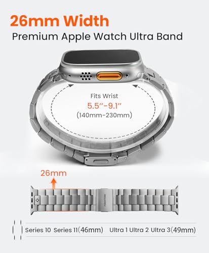 Image of Titanium Watch Band Compatible with Apple Watch Ultra 3 & Ultra 2 1 49mm - 26mm Wide-Body Metal Apple Watch Ultra Band with Scratch Resistant DLC Coating for men - CRNS01 Business Series