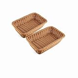 2pcs 11.8'Rectangle Imitation Rattan bread basket, woven tabletop and vegetable serving basket, restaurant service, brown