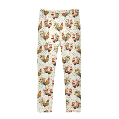 ZZKKO Girls Leggings Rural Colorful Roosters Toddler Girls Clothes Leggings for Girls Toddler Girls Leggings 3-4T