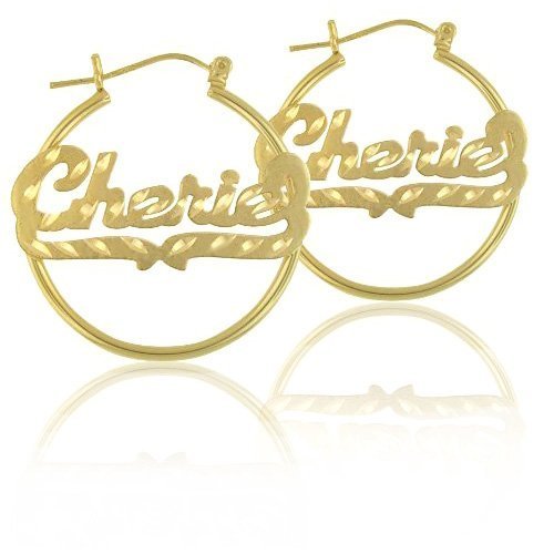Amazon.com: 14K Gold Name Hoop Earrings 