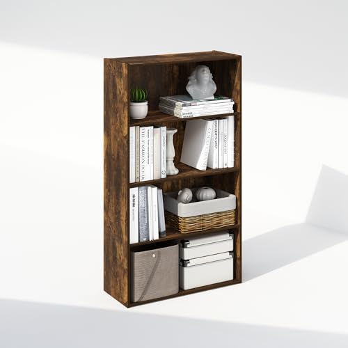 Image of Furinno Simple Book Shelf, 4-Tier Bookshelf, Bookcase with Open Shelf, 9.4 x 23.6 x 41.7, for Living Room, Bedroom, Home Office, Amber Pine
