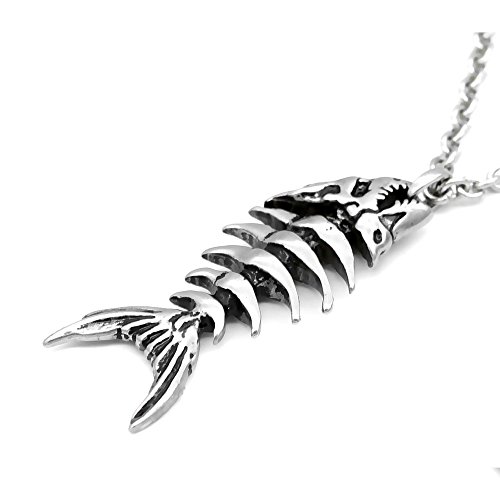 Controse Silver-Toned Stainless Steel Fish Bones Necklace with Pendant (17" - 19" Adjustable Chain)4
