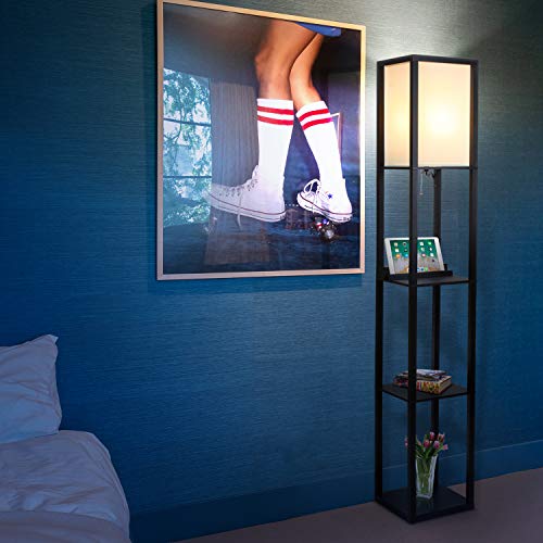 Brightech Maxwell – Modern Shelf Floor Lamp With Usb Ports, Wireless Charging Station & Outlet – Living Room And Office Corner Display Floor Lamps With Shelves – Fits On Bedroom Nightstands – Black #TOP7