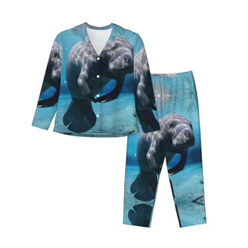 Pyjama lamantin EdWal pour femme ensemble de nuit mignon manches longues et pantalon