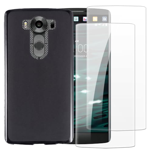 Shantime Case with 2 Pack Screen Protector Combo Compatible with LG V10, Shockproof Cover and Tempered Glass Set for Full Body Safety(Black)