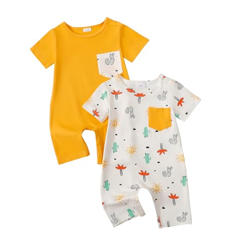Image of CVXV Infant Baby Boy 2-Pack Short Sleeve Bodysuits Soft Rompers Summer Clothes 0-18 Months