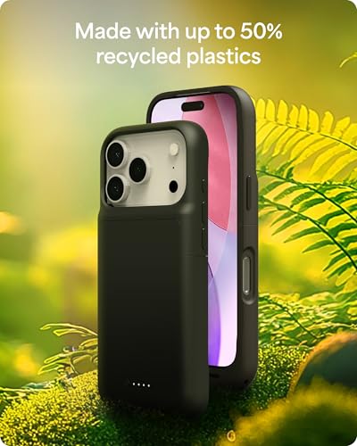 Image of Mophie Juice Pack Battery Case for iPhone 17 Pro - Slim Charging Case, Up to 50% Extra Battery Life, High Impact Protection, Magnetic Back for Wallets & Mounts, Sustainable Material, Black